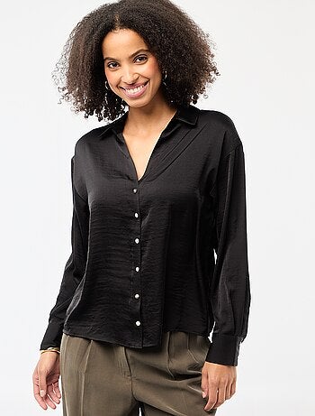 Camisa de manga larga en satén liso