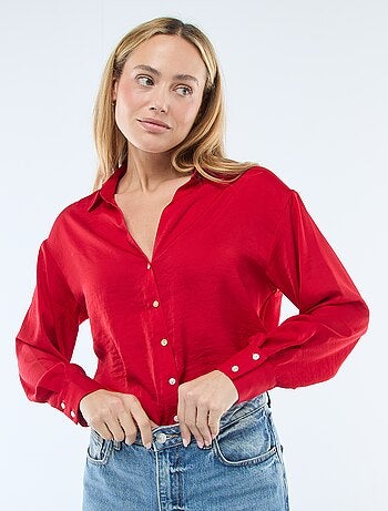 Camisa de manga larga en satén liso