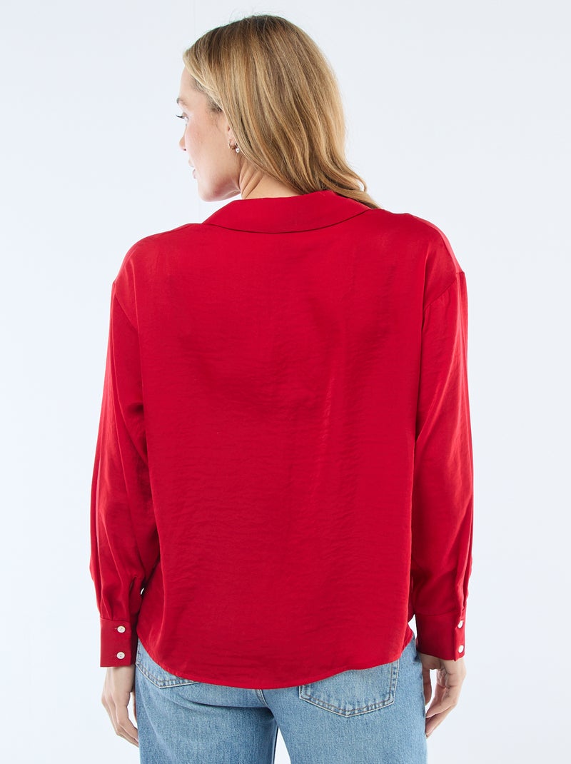 Camisa de manga larga en satén liso Rojo - Kiabi