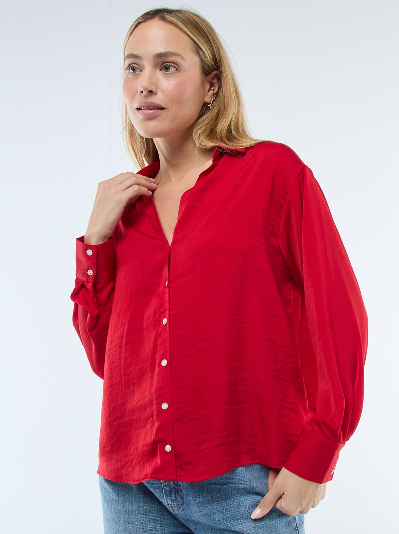 Camisa de manga larga en satén liso Rojo - Kiabi