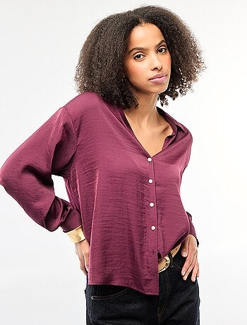 Camisa de manga larga en satén liso