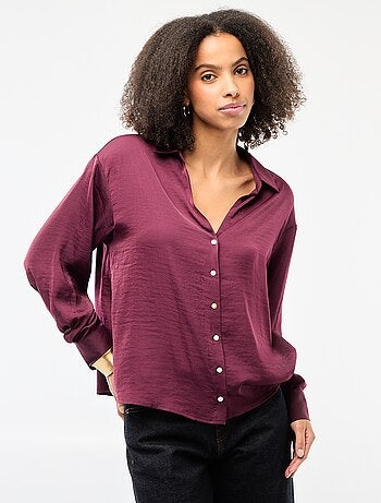 Camisa de manga larga en satén liso