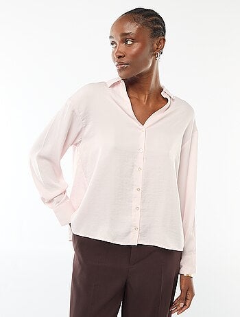 Camisa de manga larga en satén liso