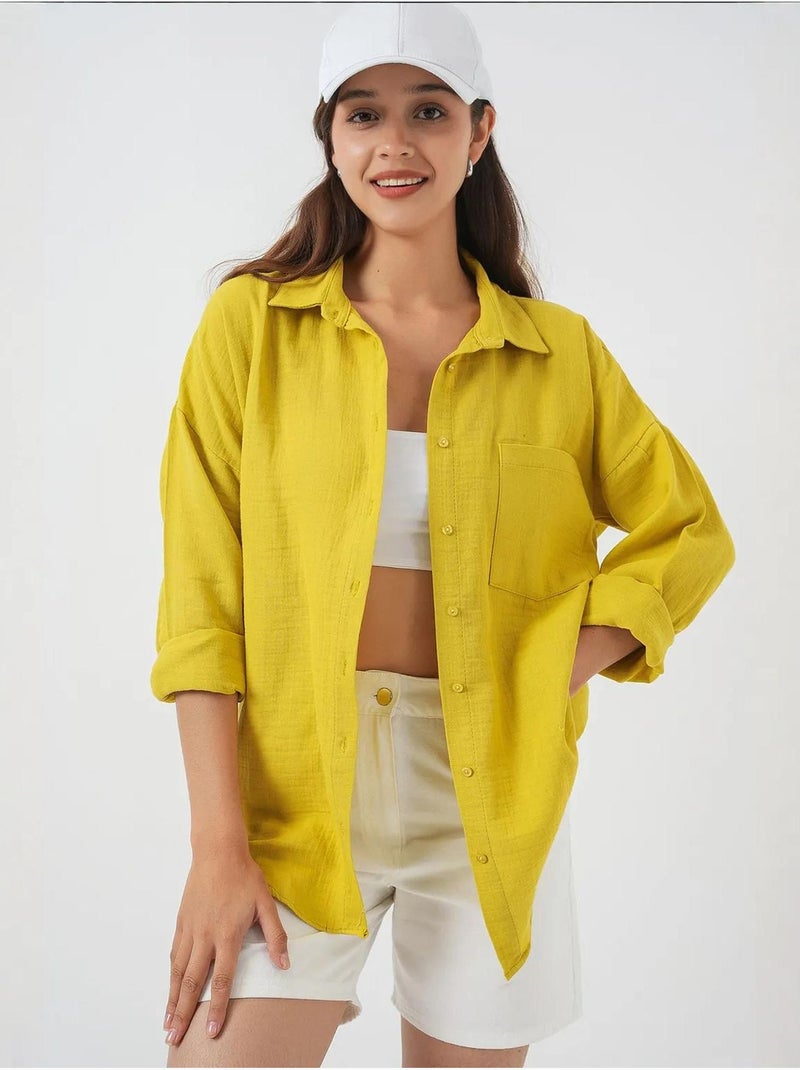 Camisa de manga larga extragrande con botones bdart Mostaza - Kiabi