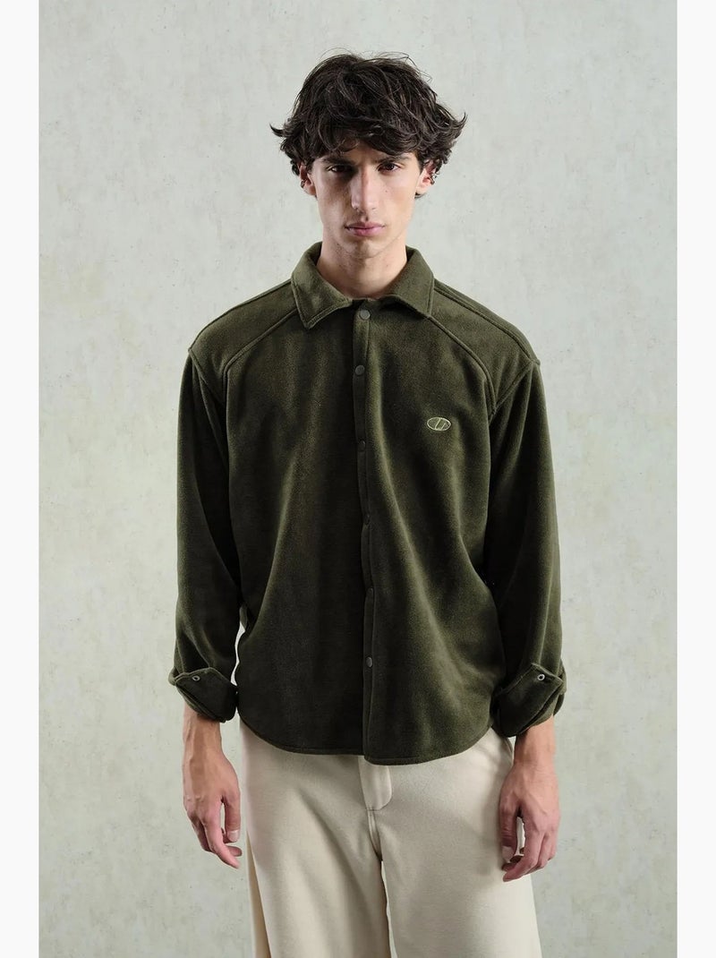 Camisa de manga larga texturizada con ajuste cómodo y bordado giesto Caqui - Kiabi