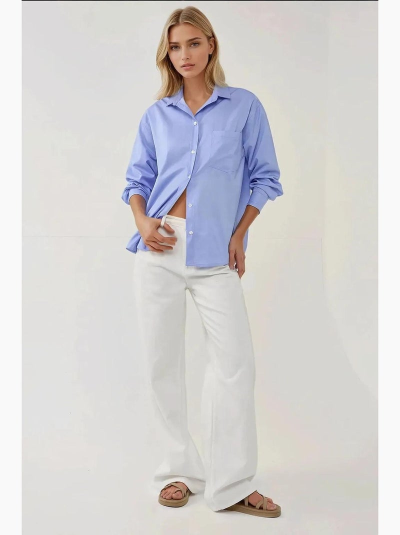 Camisa de manga larga texturizada de lino de corte regular hiccup Azul - Kiabi