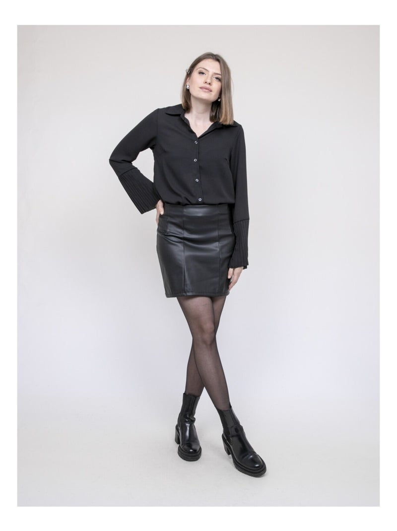 Camisa de mangas plisadas OVIDE Negro - Kiabi