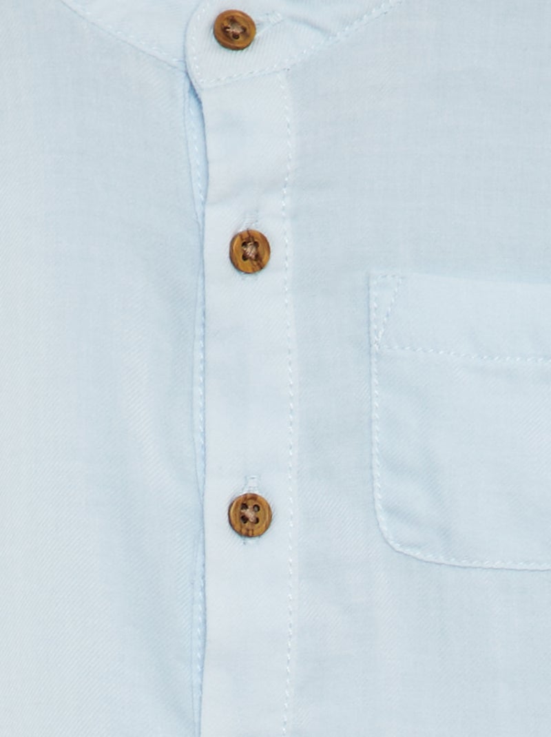 Camisa de material ligero con cuello mao AZUL - Kiabi