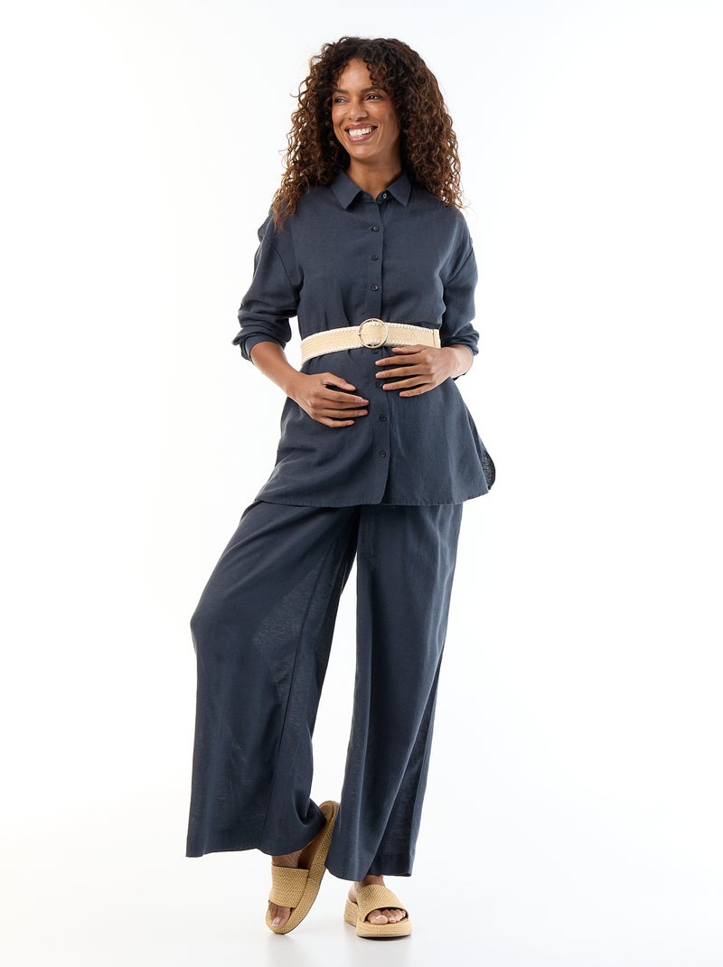 Camisa de maternidad de lino mezclado Azul - Kiabi