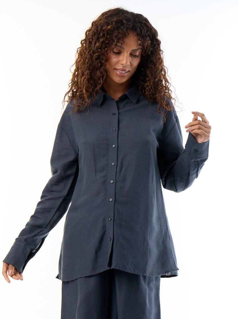 Camisa de maternidad de lino mezclado Azul - Kiabi