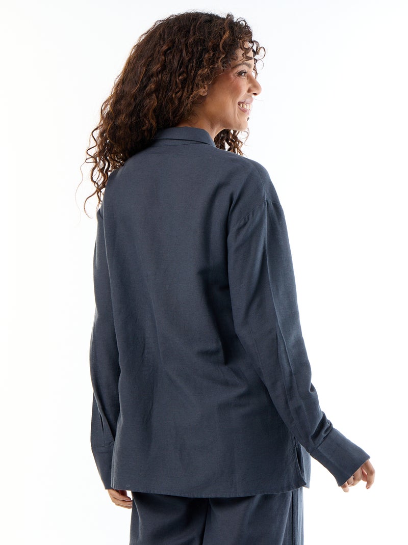 Camisa de maternidad de lino mezclado Azul - Kiabi