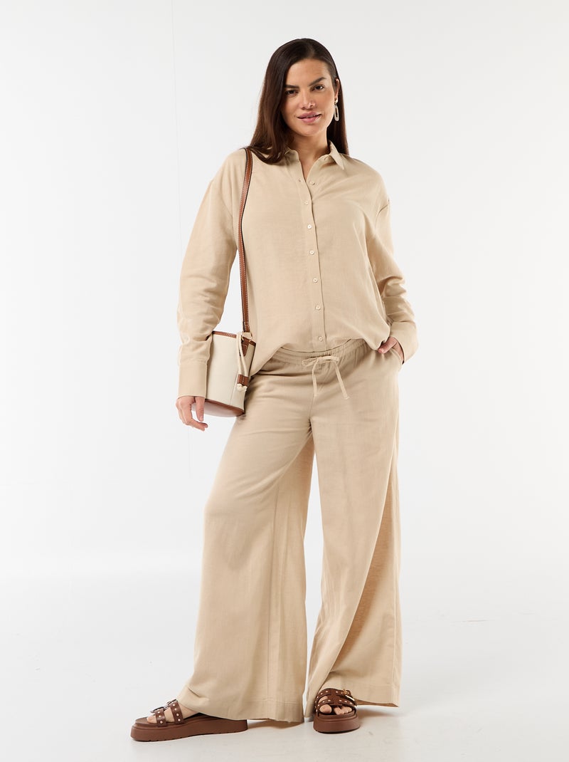 Camisa de maternidad de lino mezclado Beige - Kiabi