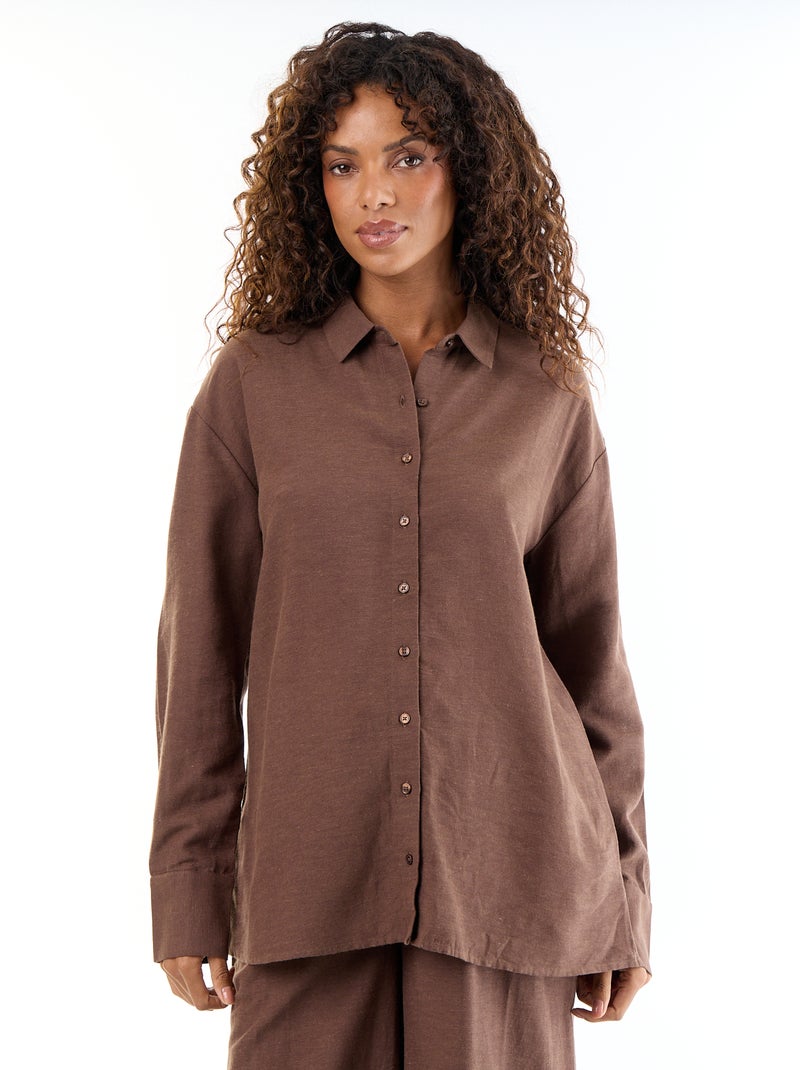 Camisa de maternidad de lino mezclado Marron - Kiabi