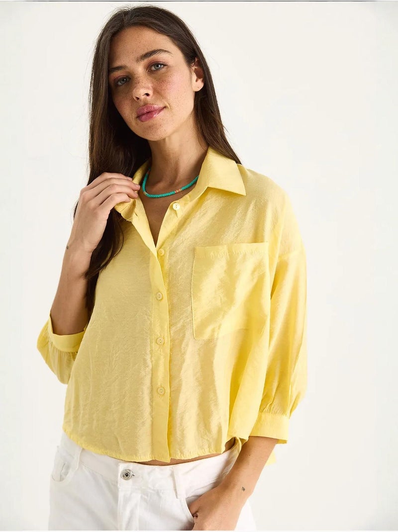Camisa de media manga con detalle de un solo bolsillo lucci Amarillo limón - Kiabi