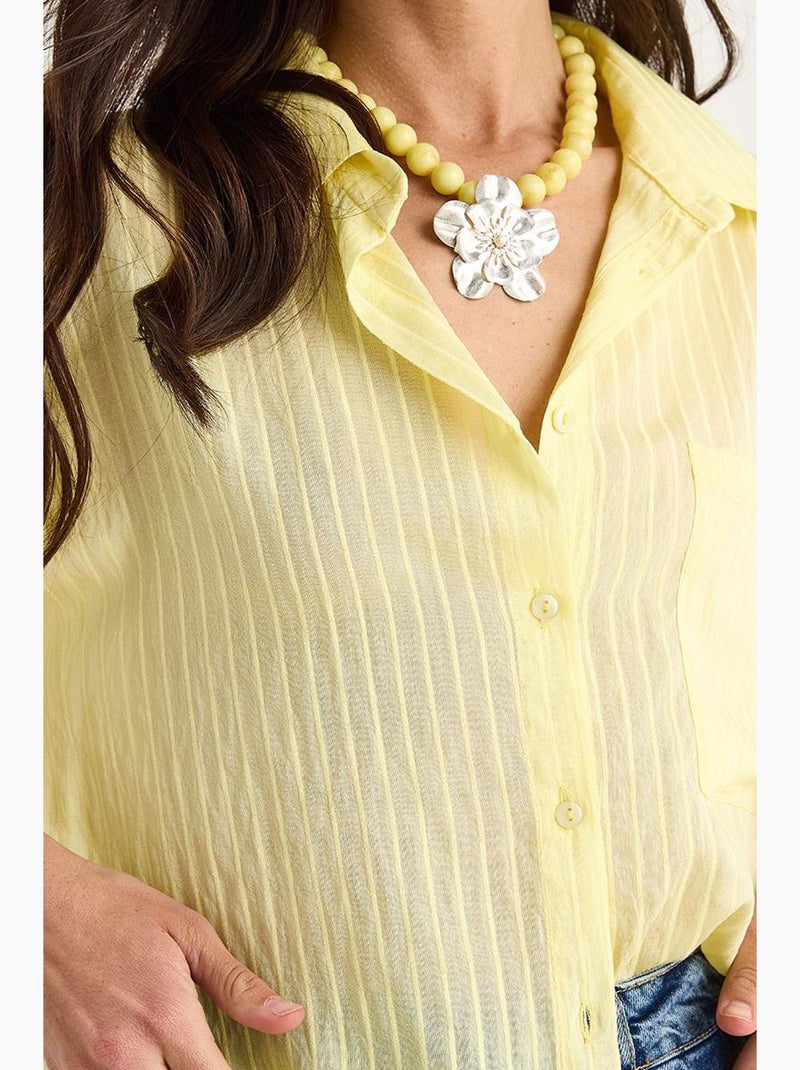 Camisa de media manga con raya del mismo color y un solo bolsillo lucci Amarillo limón - Kiabi