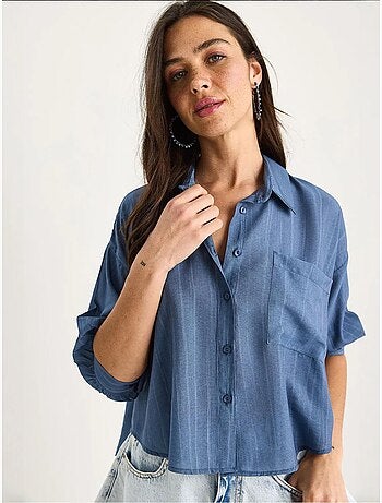 Camisa de media manga con raya del mismo color y un solo bolsillo lucci