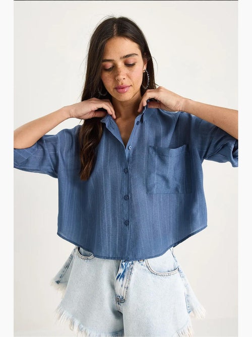 Camisa de media manga con raya del mismo color y un solo bolsillo lucci - Kiabi Camisa de media manga con raya del mismo color y un solo bolsillo lucci - Kiabi