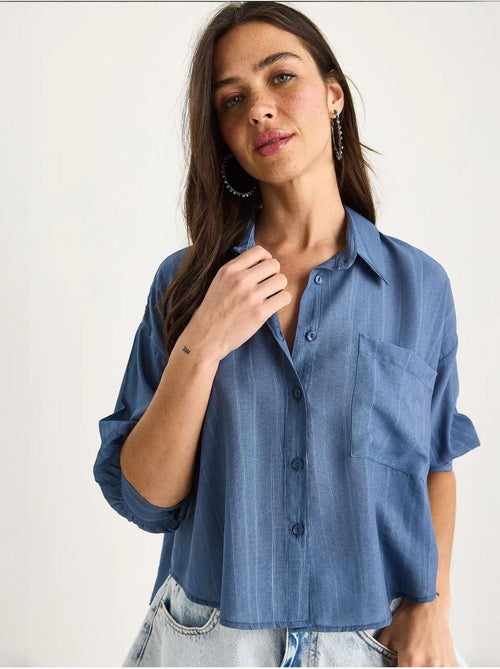 Camisa de media manga con raya del mismo color y un solo bolsillo lucci - Kiabi Camisa de media manga con raya del mismo color y un solo bolsillo lucci - Kiabi