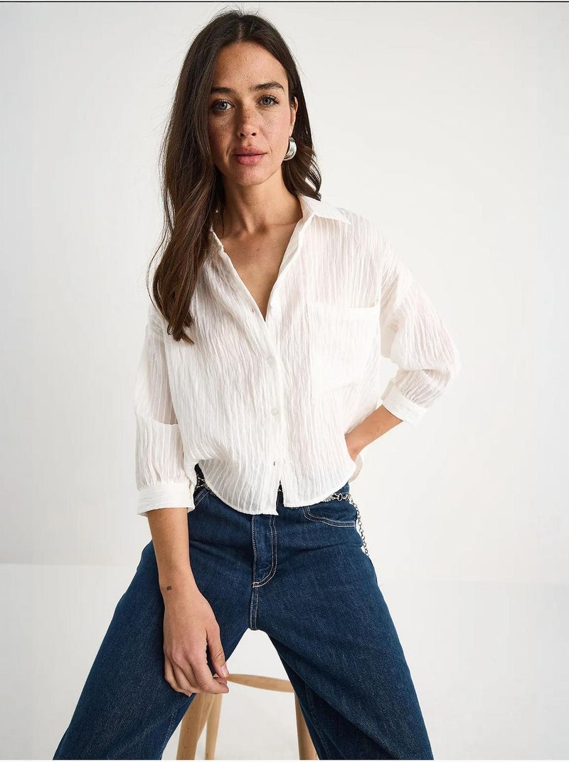 Camisa de media manga con raya del mismo color y un solo bolsillo lucci Blanco - Kiabi