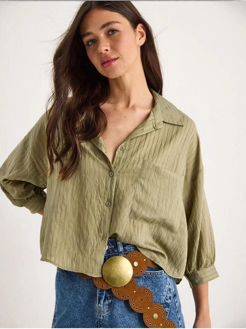 Camisa de media manga con raya del mismo color y un solo bolsillo lucci - Kiabi