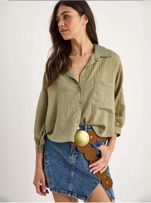 Camisa de media manga con raya del mismo color y un solo bolsillo lucci - Kiabi