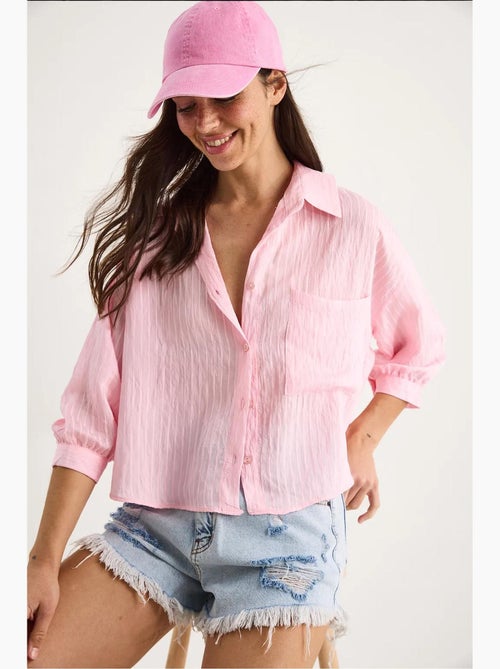 Camisa de media manga con raya del mismo color y un solo bolsillo lucci - Kiabi Camisa de media manga con raya del mismo color y un solo bolsillo lucci - Kiabi