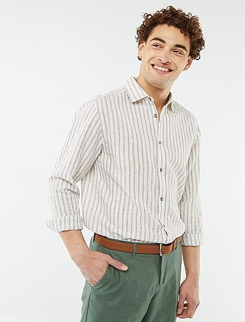 Camisa de mezcla de lino a rayas