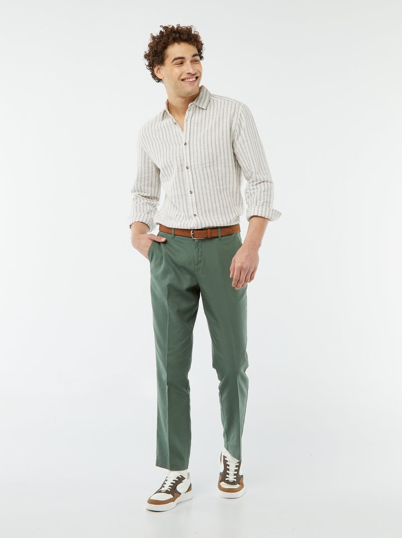 Camisa de mezcla de lino a rayas BEIGE - Kiabi