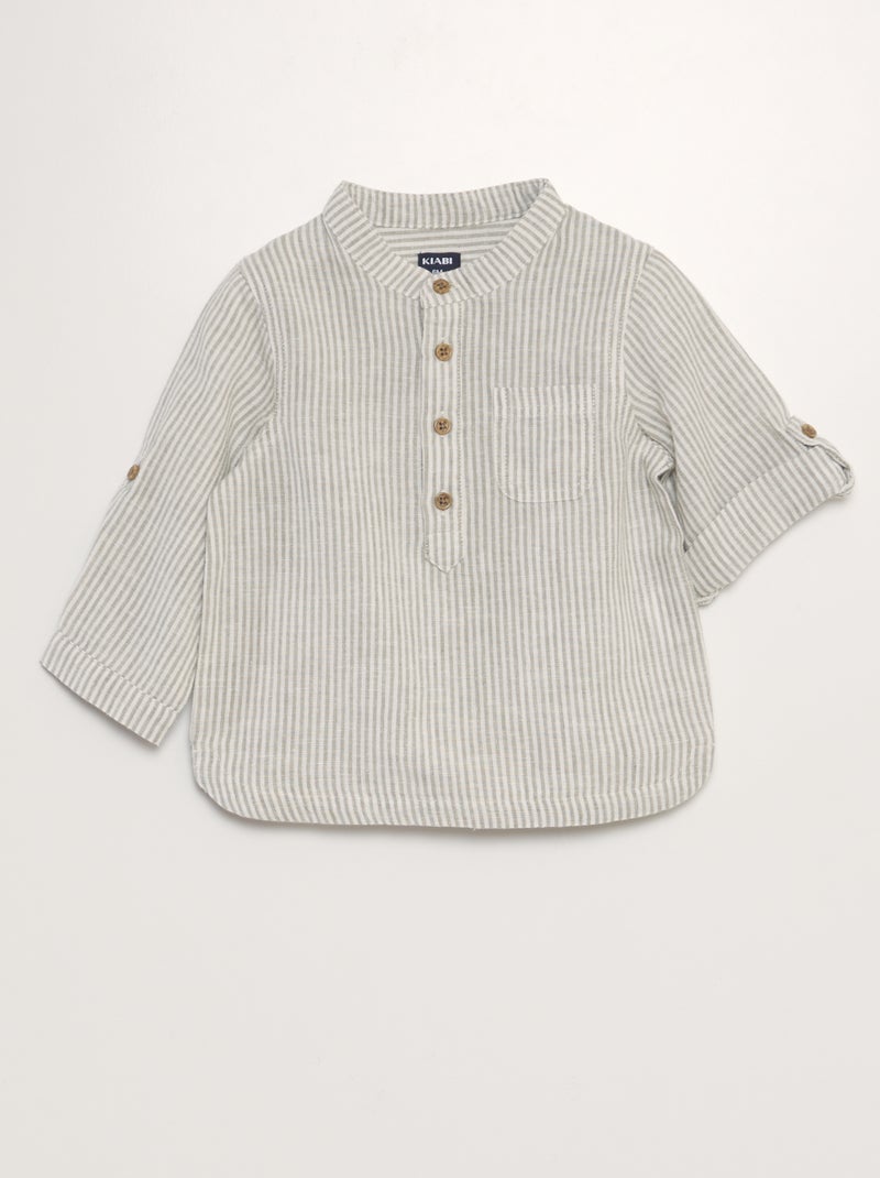 Camisa de mezcla de lino a rayas BLANCO - Kiabi