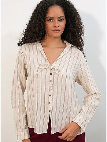 Camisa de mezcla de lino a rayas con detalle de lazada bdart