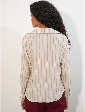 Camisa de mezcla de lino a rayas con detalle de lazada bdart