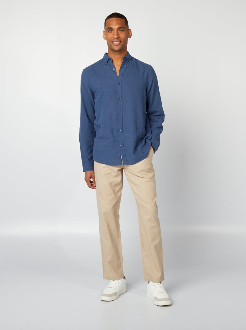 Camisa de mezcla de lino AZUL - Kiabi