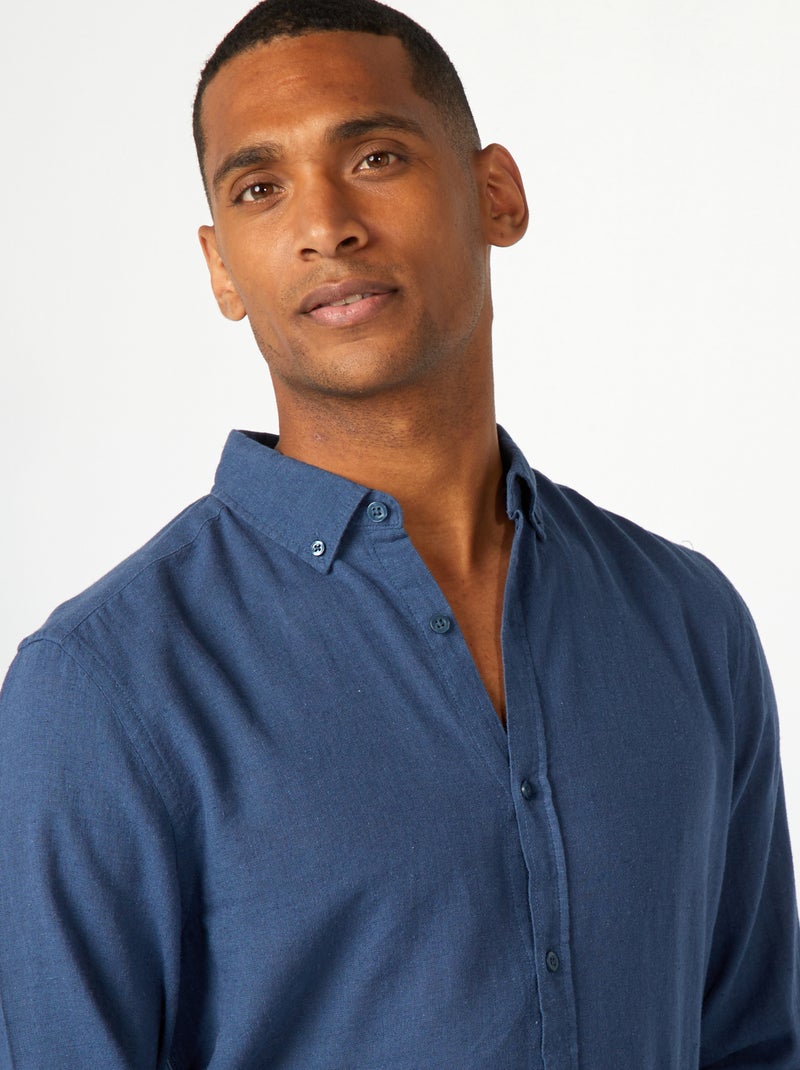 Camisa de mezcla de lino AZUL - Kiabi