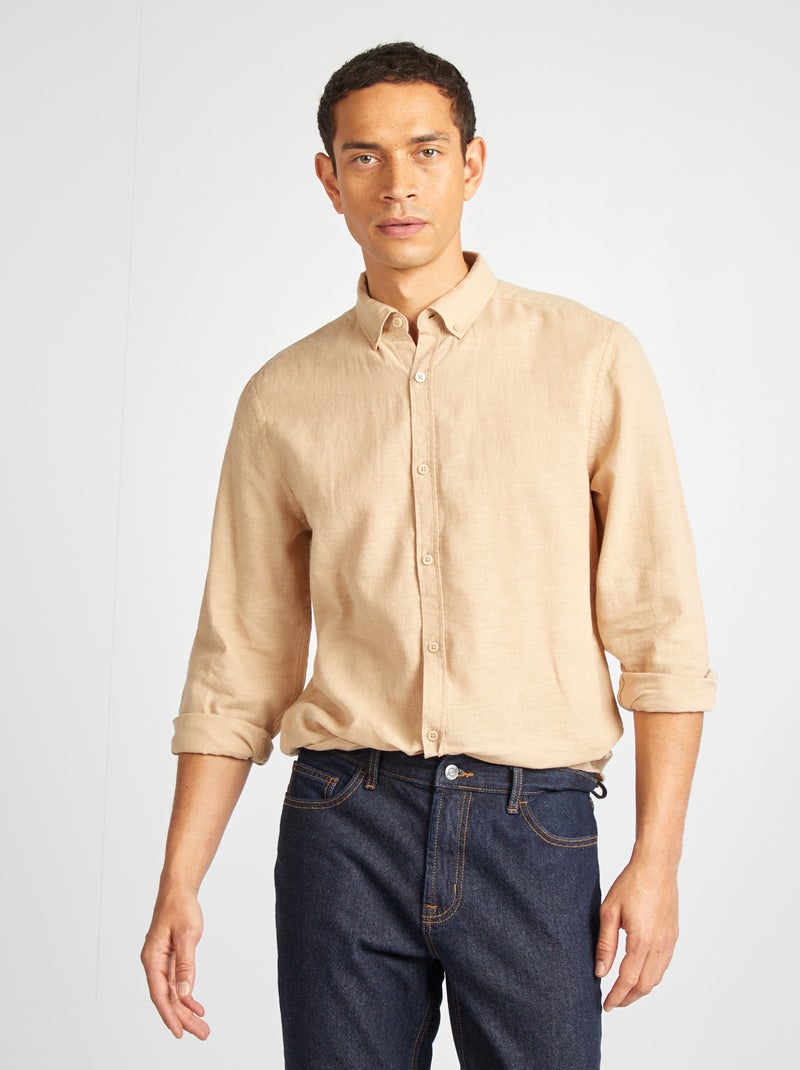 Camisa de mezcla de lino BEIGE - Kiabi