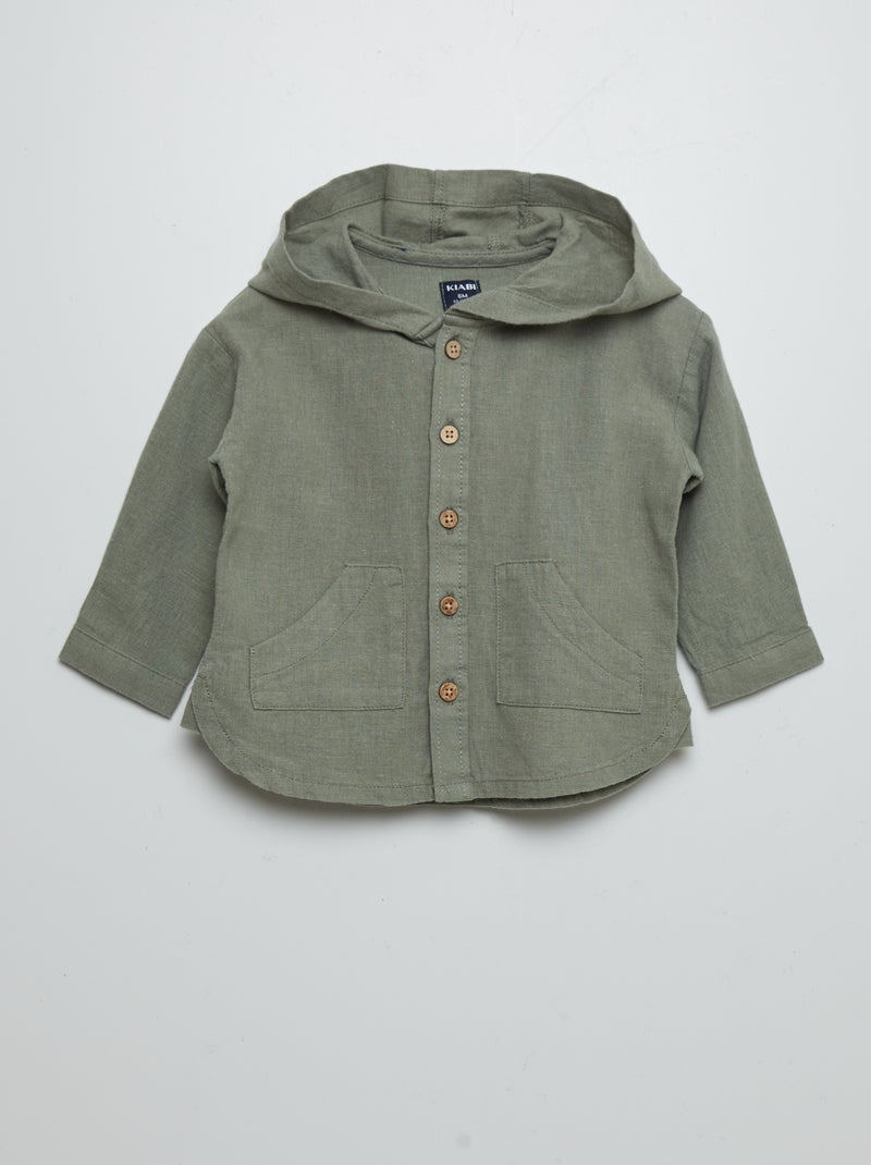 Camisa de mezcla de lino con capucha VERDE - Kiabi