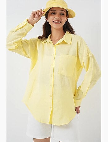 Camisa de mezcla de lino con cierre de botones bdart