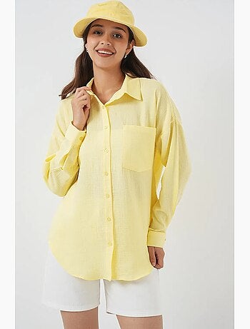 Camisa de mezcla de lino con cierre de botones bdart