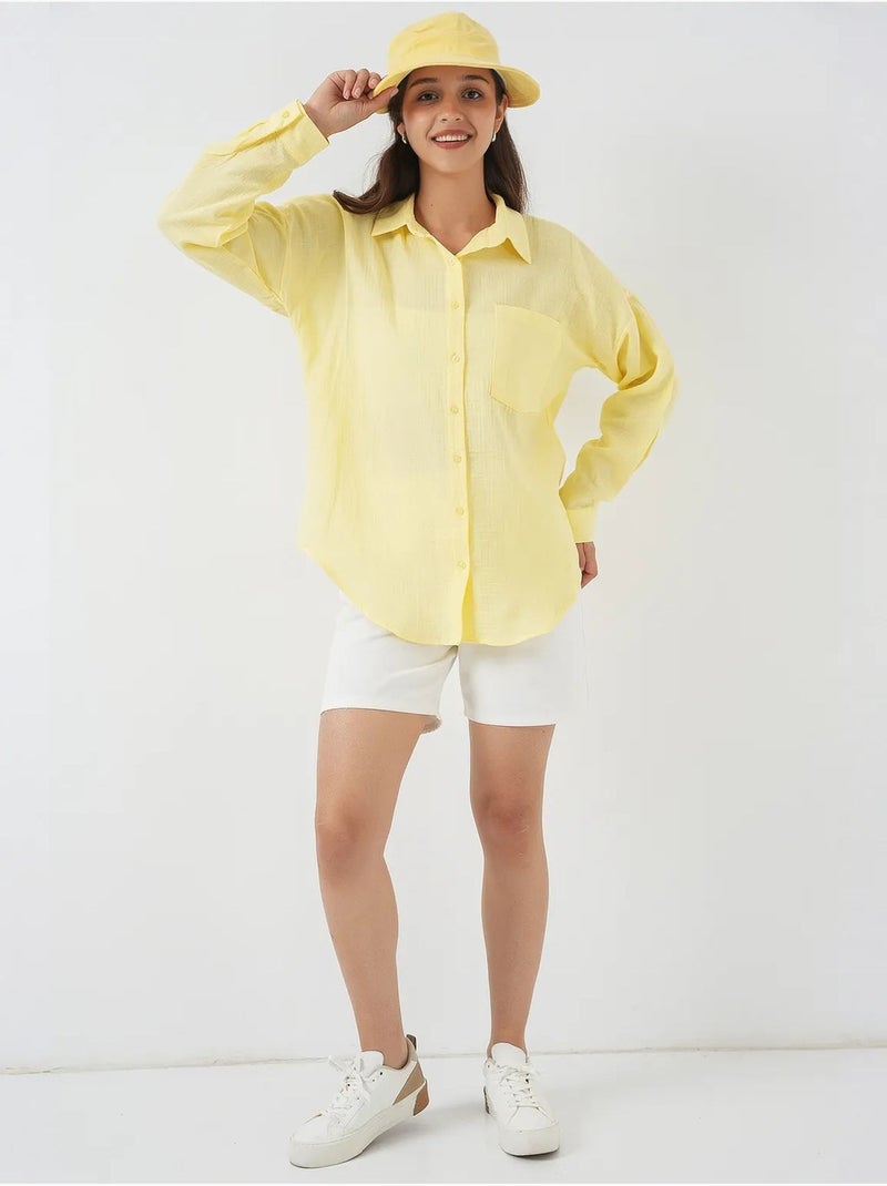 Camisa de mezcla de lino con cierre de botones bdart Amarillo limón - Kiabi