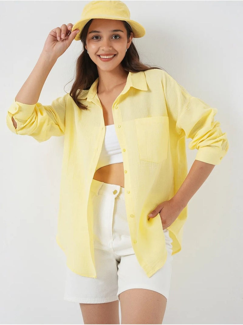 Camisa de mezcla de lino con cierre de botones bdart Amarillo limón - Kiabi