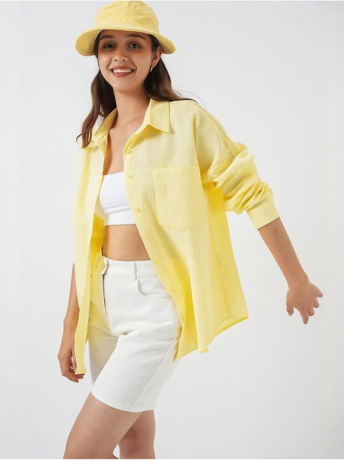 Camisa de mezcla de lino con cierre de botones bdart - Kiabi