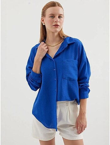 Camisa de mezcla de lino con cierre de botones bdart