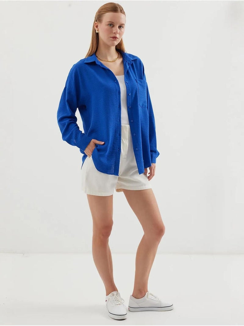 Camisa de mezcla de lino con cierre de botones bdart Azul cobalto - Kiabi