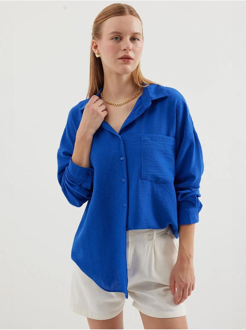 Camisa de mezcla de lino con cierre de botones bdart Azul cobalto - Kiabi