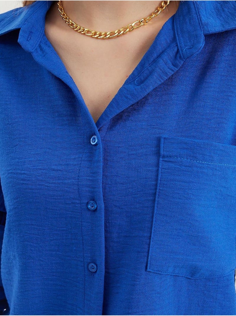 Camisa de mezcla de lino con cierre de botones bdart Azul cobalto - Kiabi