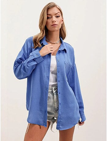 Camisa de mezcla de lino con cierre de botones bdart