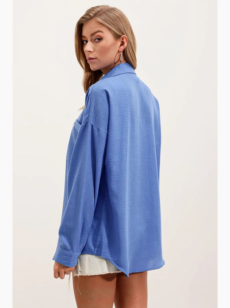 Camisa de mezcla de lino con cierre de botones bdart Azul - Kiabi
