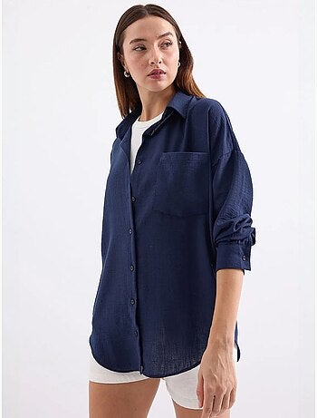 Camisa de mezcla de lino con cierre de botones bdart