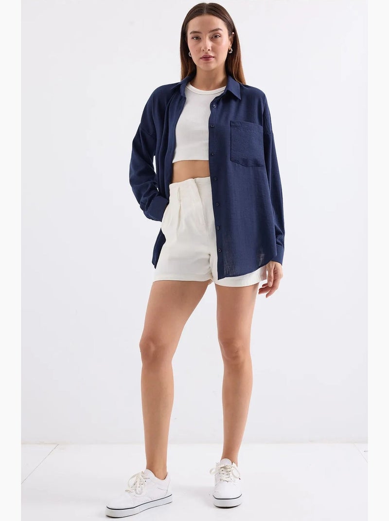 Camisa de mezcla de lino con cierre de botones bdart Azul marino - Kiabi