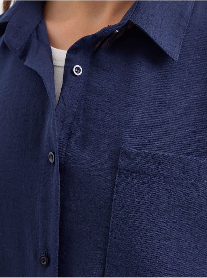 Camisa de mezcla de lino con cierre de botones bdart Azul marino - Kiabi