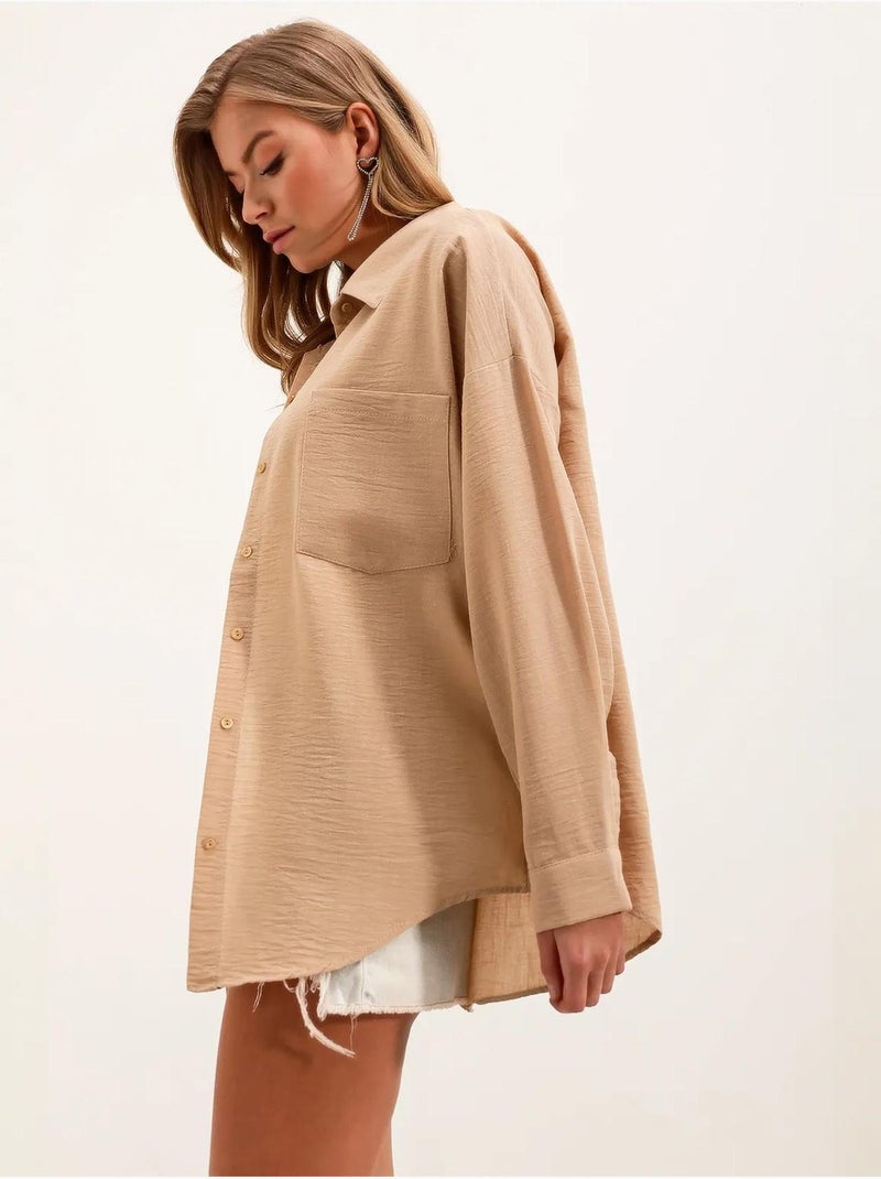 Camisa de mezcla de lino con cierre de botones bdart Beige arcilla - Kiabi